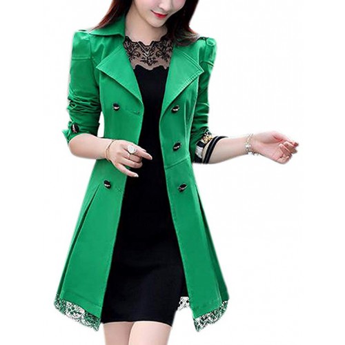 Women Elegant Double Breasted Belted Long Jacket Trenchcoat